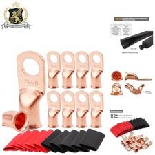 10 Pcs 2 AWG-3/8 Heavy Duty Copper Battery Lugs with 3:1 Heat Shrink Tubing