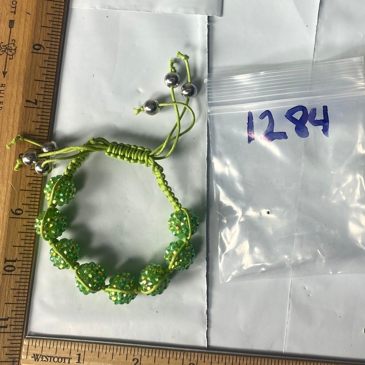 Handmade Macrame Beaded Bracelet Green Sparkle Ad… - image 1