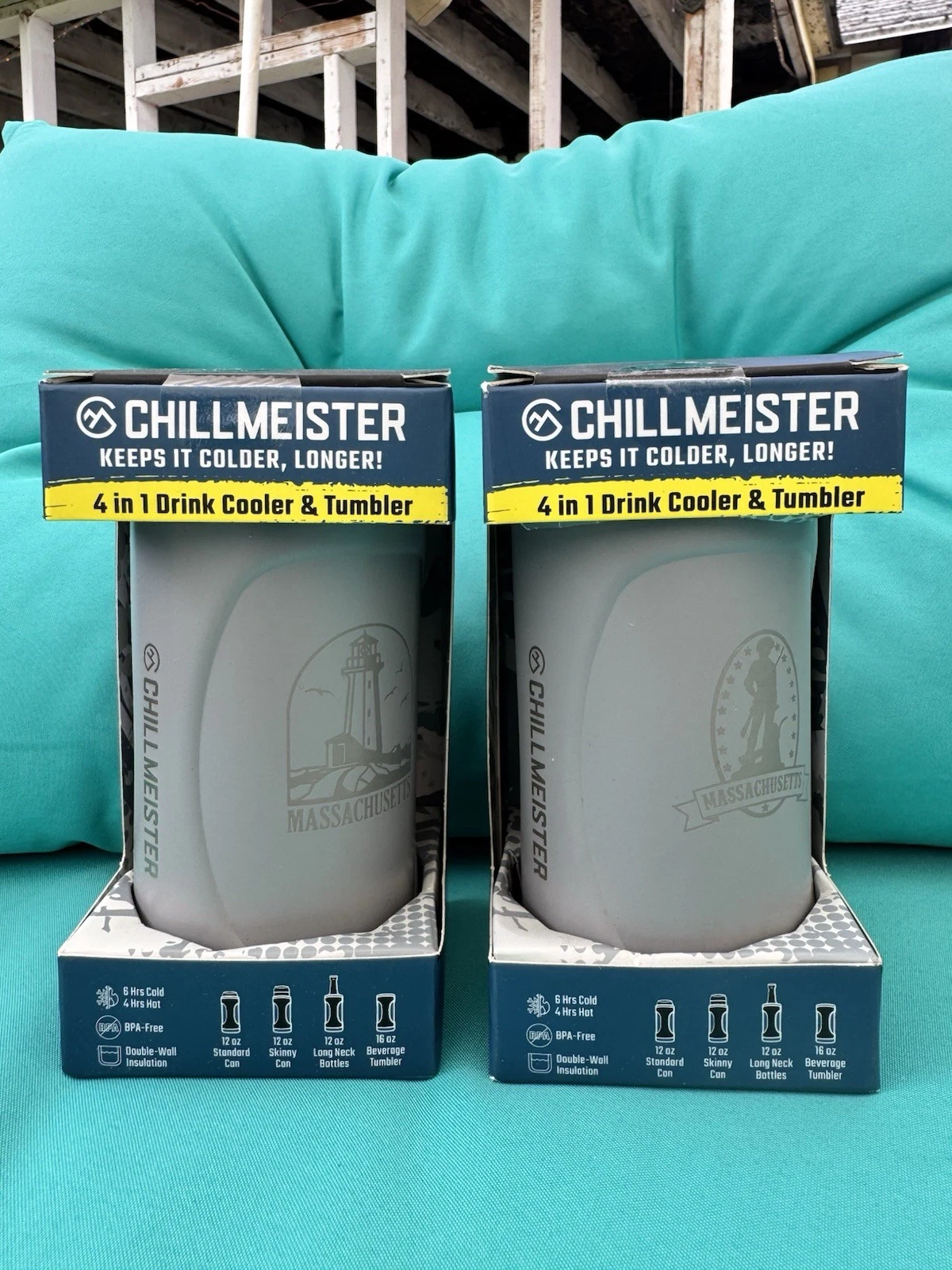 2 Sets Chillmeister 4 in 1 Drink Cooler & Tumbler NIB MASSACHUSETTS LIGHTHOUSE