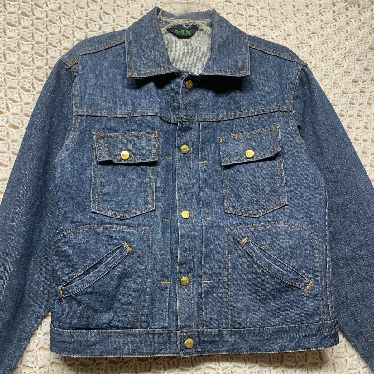 Vintage Ely Denim Jacket Mens M Western Blue Jean 60s 70s Style