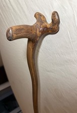 Unique antique carved wood natural root handle walking stick cane