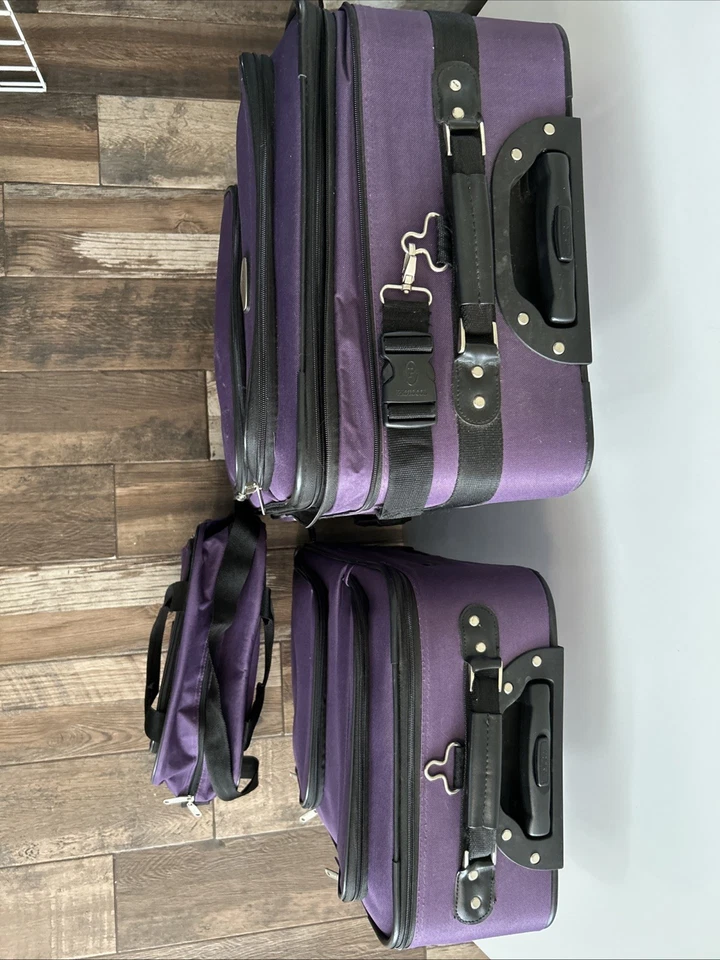3 piece Protocol Luggage set Purple Suitcase Wheels Check In Carry On *READ - Image 2 of 4