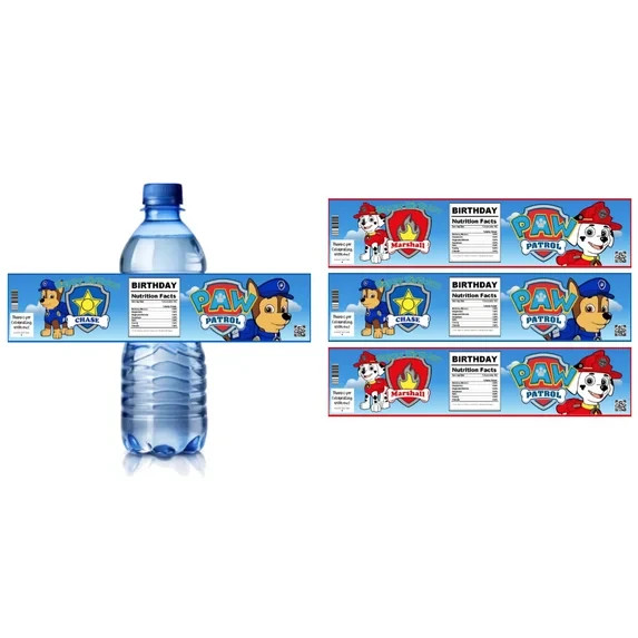 Custom Birthday Water Bottle Labels, Marshall and Chase Design, 8.5 x 2 inches,