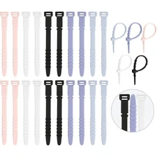 Reusable Silicone Rubber Cable Ties 20Pcs Multicolor Cable Straps Organizer for