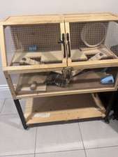 PawHut Wooden 2 Tier Hamster Cage Enclosure with Mesh Doors & Wheel