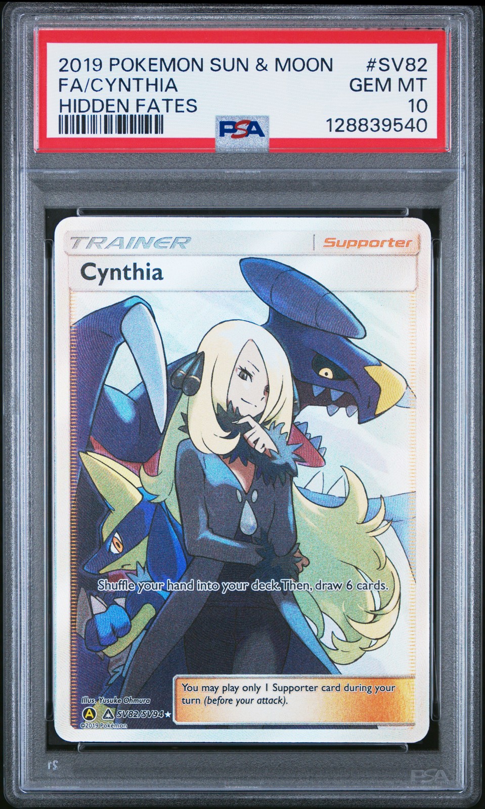 2019 POKEMON SUN & MOON HIDDEN FATES #SV82 FULL ART/CYNTHIA PSA 10