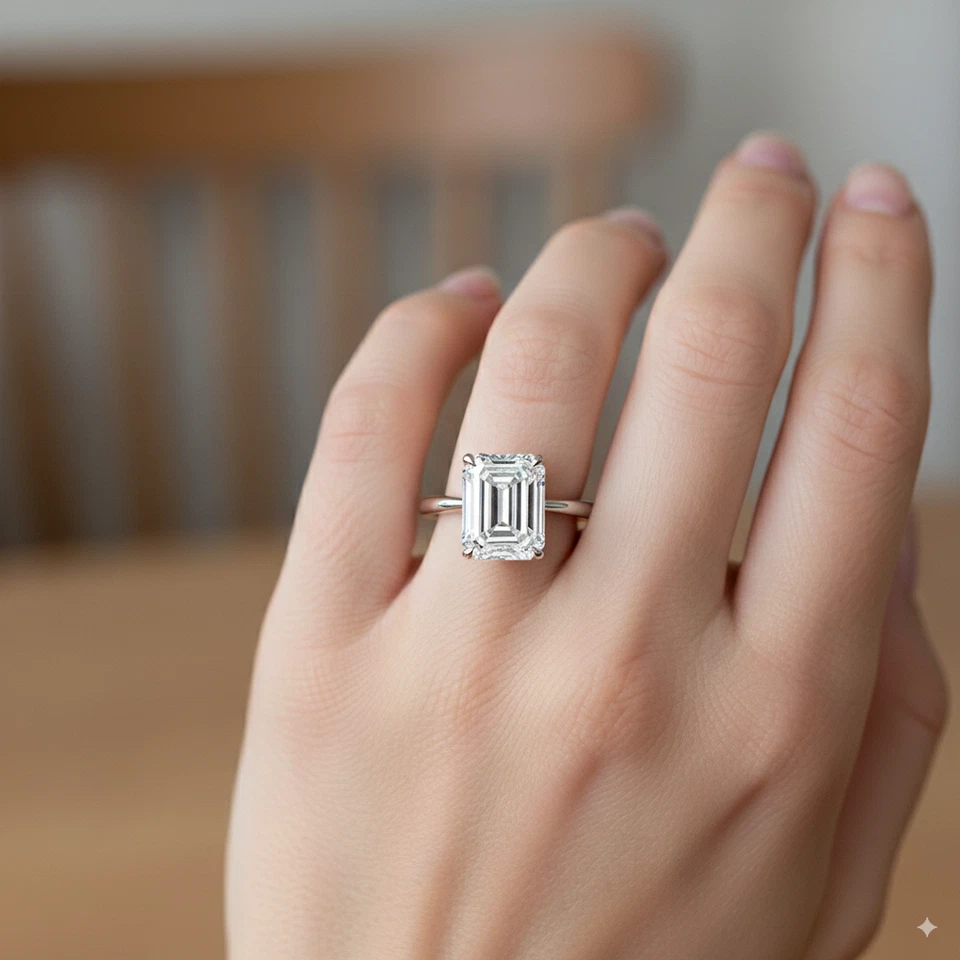 IGI Certified 3 Carat Emerald Lab Grown 2mm Provence Solitaire Ring In 14K Gold - Image 4 of 4