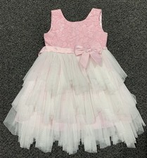American Princess 2T Pink Lace and White Tiered Tulle Ruffled Dress