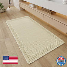 Image of RESARE Waffle Bathroom Runner Rug Non-Slip Ultra Soft 24x48 Boho Washable Quick