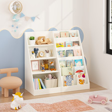 Kids Bookshelf and Toy Storage Organizer 4 Tier Wooden Kids Book Shelf White