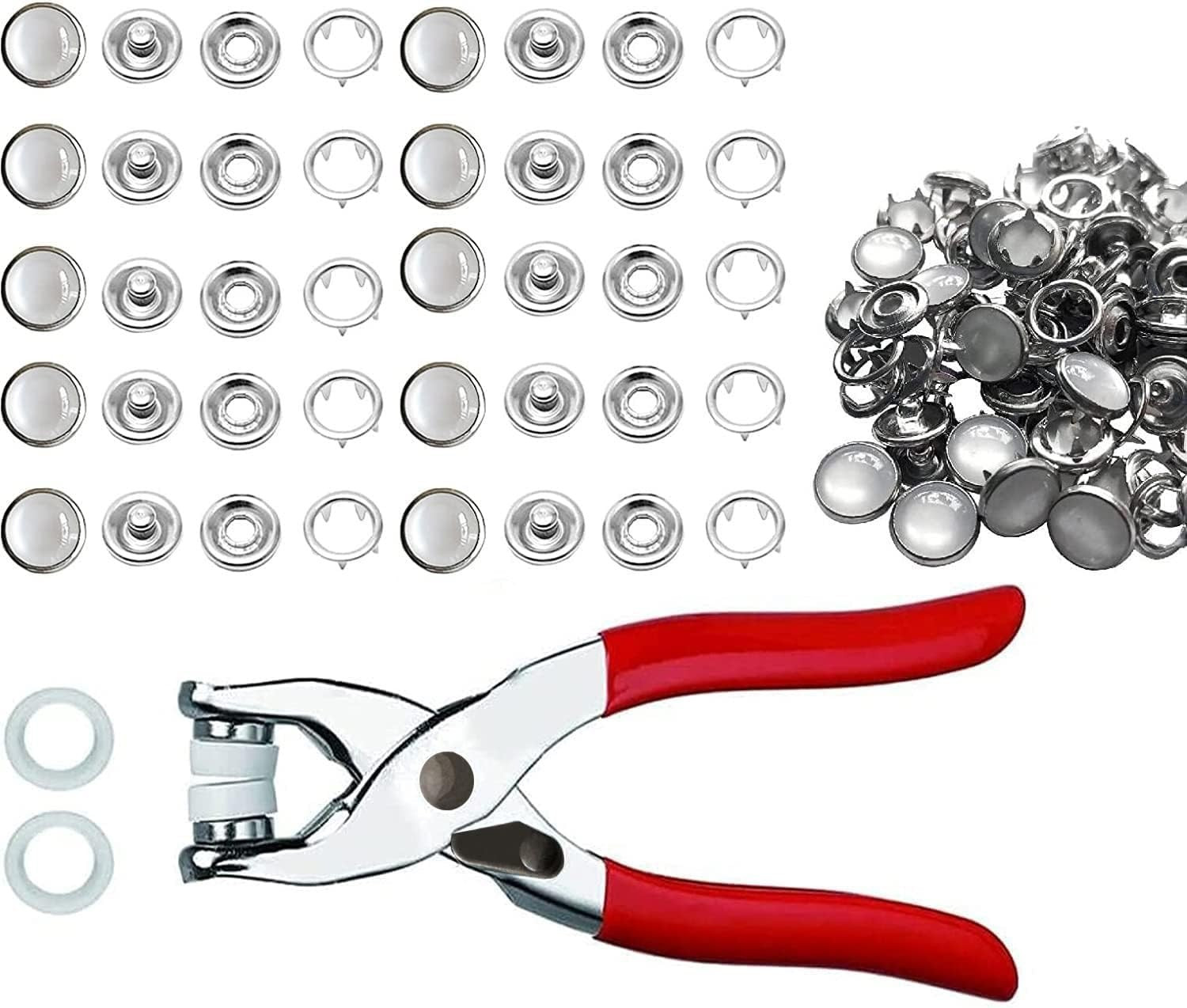 Snap Fasteners Kit - 100 Sets 10mm Pearl Prong Snap Buttons with Fastener Pli...