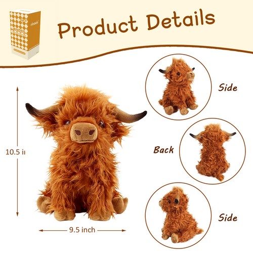 10.5 inches Highland Cows Stuffed Animals, Cute Fluffy Cow Plush Figure Toys ... - Picture 2 of 7