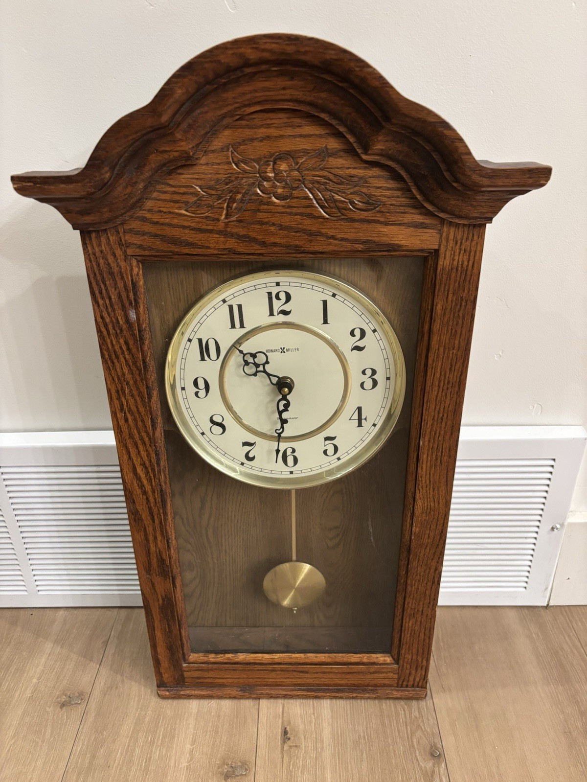Howard Miller Oak Wall Clock, Westminster Chime, Quartz, Pendulum