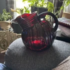 VTG Anchor Hocking Royal Ruby Red Tilt Swirl Ball Glass Pitcher w/Ice Lip