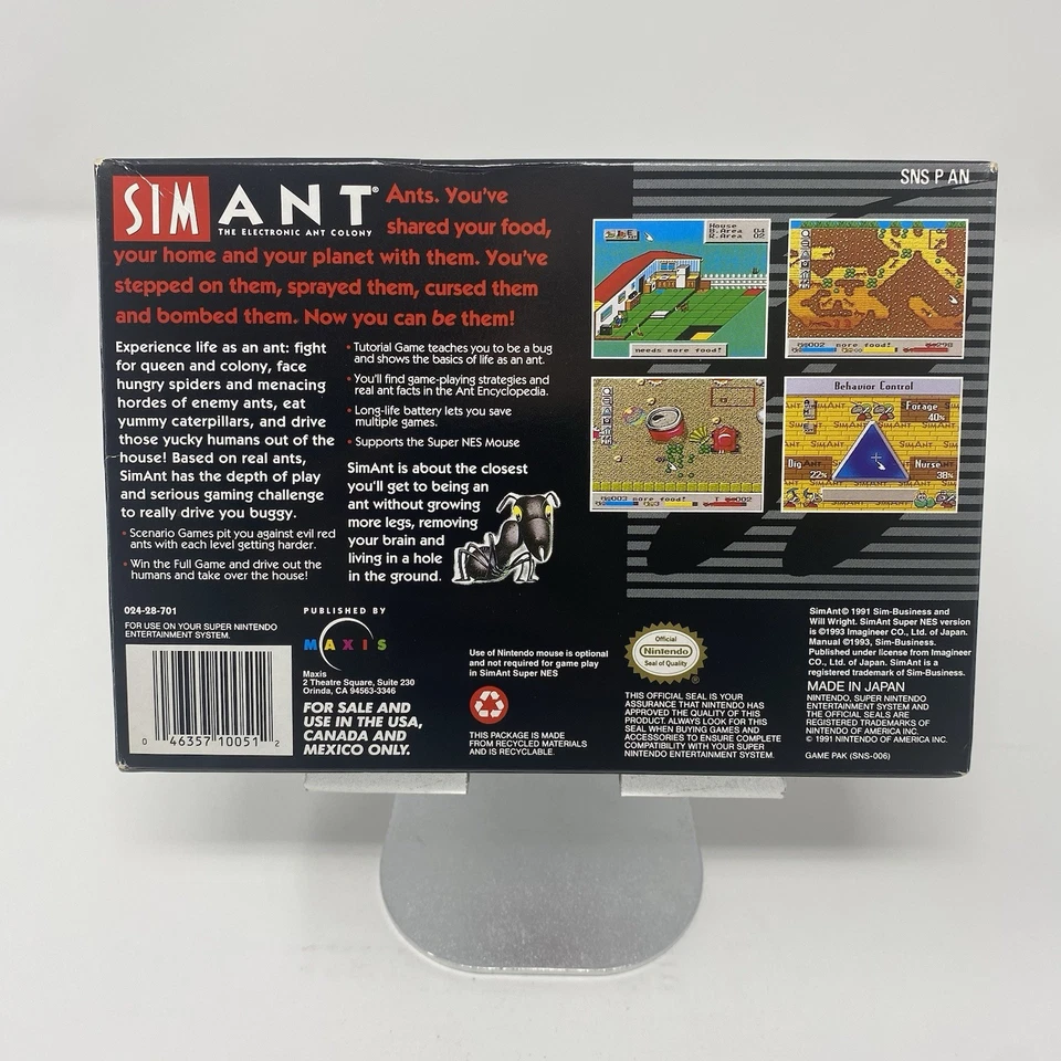 SNES SimAnt CIB Complete Box Manual Cartridge 1993 Maxis Excellent Condition - Image 2 of 4