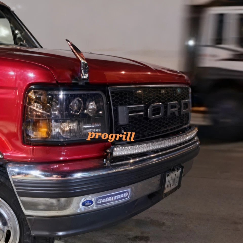 Решетка решетка для переднего бампера 1992-1997 Ford F150 F250 F350 Bronco со светодиодной подсветкой - Изображение 4 из 4