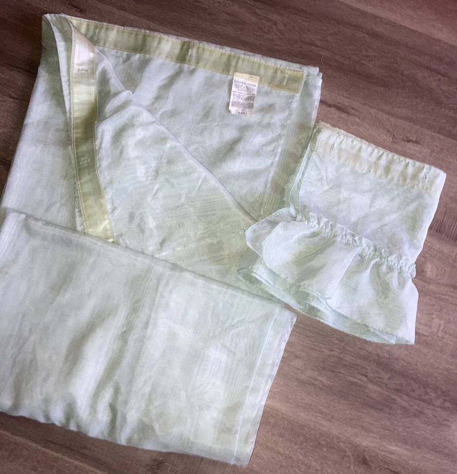 Verde pastel - Cortina de baño de ducha con balanza/anillos - años 80 - con volantes - excelente - Sears Foto 3 de 4