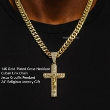 Magnus Gold 14K Gold-Plated Cross Necklace for Men Cuban Link Chain Jewelry