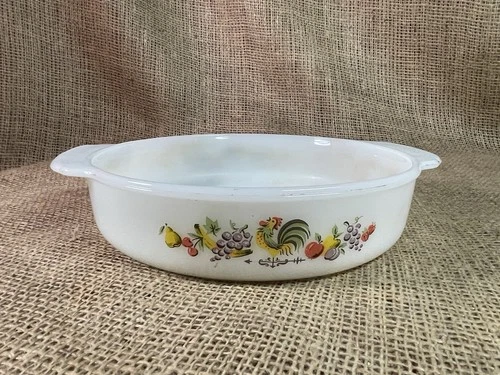 VTG-Anchor Hocking/Fire King 8"Pie Plate,Chanticleer Rooster Pattern-made in USA