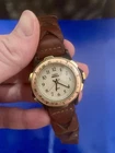 Vintage Timex Indiglo Watch - Gold Tone Compass Bezel, Braided Leather Band