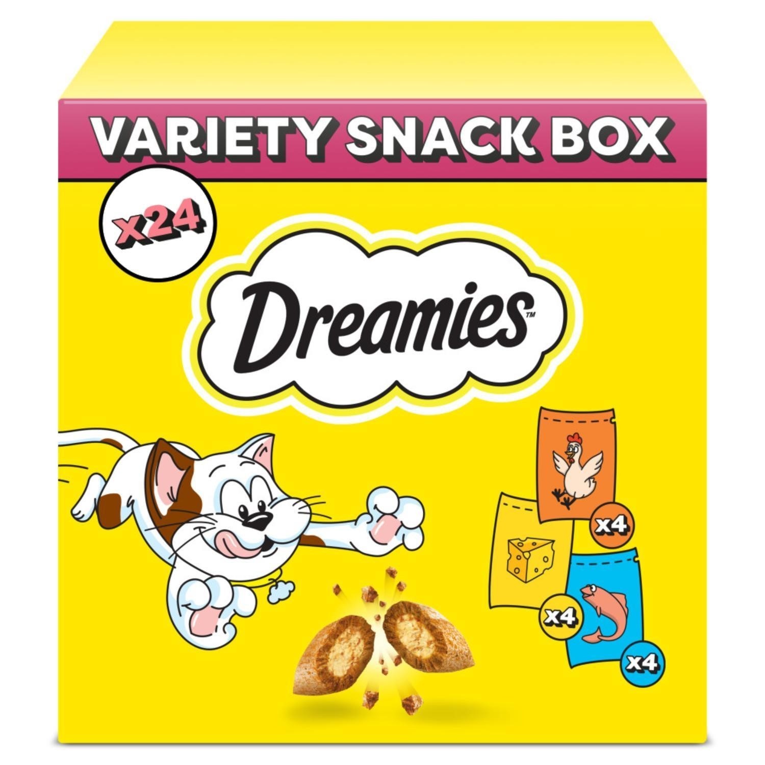 24 x 60g Dreamies Cat Treats Mixed Variety Snack Box Chicken Cheese & Salmon