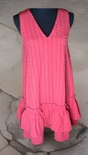 Calvin Klein 2 Babydoll Ruffle Short Dress V-Neck Sleeveless Coral Lightweight