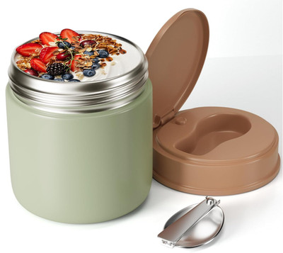 Termo infantil 15,2oz verde, acero inoxidable boca ancha con cuchara incluida.