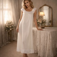 Vintage Komar S Ivory Lace Ankle Length Nightgown Maxi Slip USA Nylon Nightie