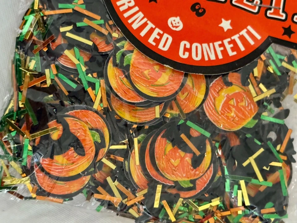 Confeti clásico amarillo calabaza/verde/naranja estampado vintage Amscan 1/2 oz/14 g Foto 3 de 4