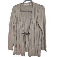 Soft Surroundings Wool Cardigan Sweater Cable Knit Rustic Cottage Size S Country