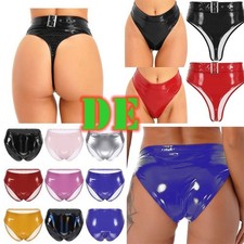 Damen Leder Slips Hoher Taille Wetlook Unterhose Höschen Hotpants Tanga Panties 