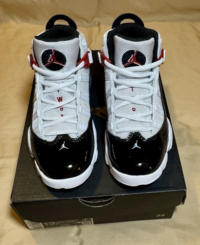 Jordan 6 Ringe (PS) kleine Kinder 13C Schuhe weiß/schwarz-Varsity Red 323432-164