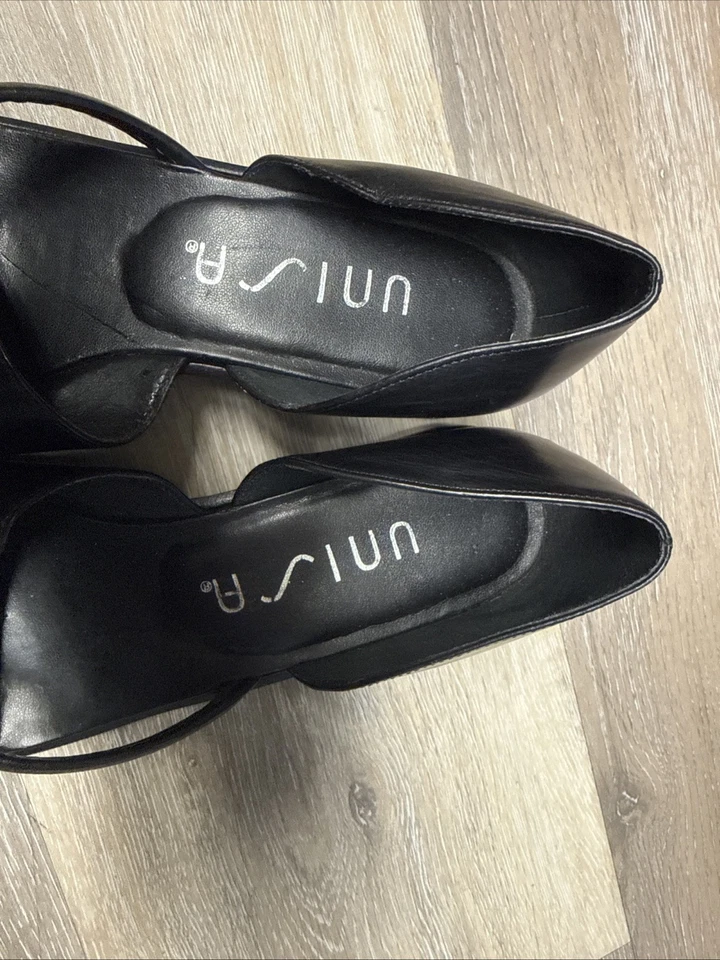 Sandalias sin cordones negras lisas punta abierta Unisa talla 6B de cuero para mujer Foto 3 de 4