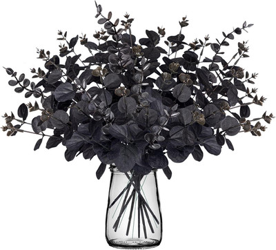 20PCS Black Halloween Decor Artificial Flowers Bulk - Eucalyptus Stems Branches