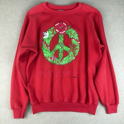 Vintage Area Code 212 Christmas Sweatshirt XL Red Peace On Earth Wreath USA Made