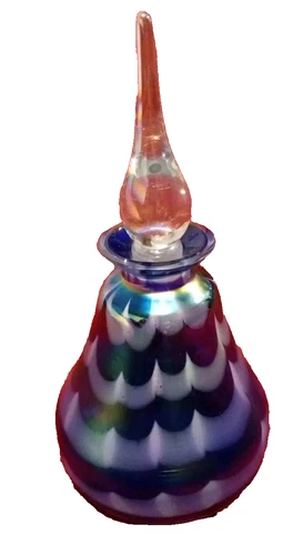Vintage Custom Hand Blown Art Glass Perfume Bottle 7.5" with  Stopper Beautiful 