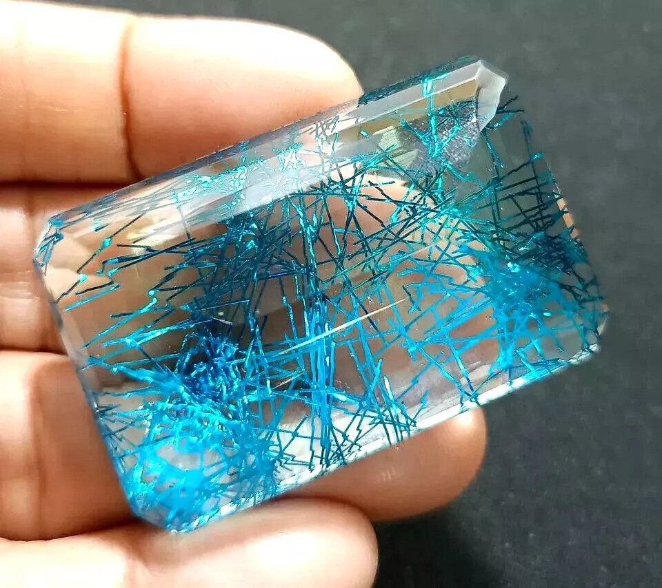 EMERALD Cut Blue Rutilated Quartz Natural 168-170Ct Loose Gemstone ...