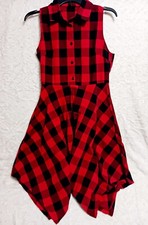 No Tags- Plaid button up collared sleeveless dress womans sz Med.