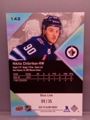 2024-25 Allure Nikita Chibrikov BLUE LINE  09/35 Winnipeg Jets - Picture 8 of 9