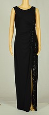 Calvin Klein Womens Black Sequin Trim Ruched Ball Gown Dress 8