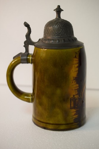 Antique German Lidded Stein - Hand Painted - Very Unique - Picture 4 of 12