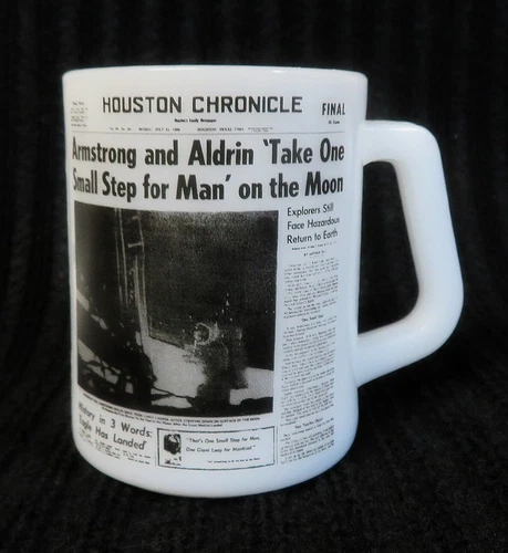 Federal Milk Glass Mug Headline News Houston Chronicle One Small Step for Man