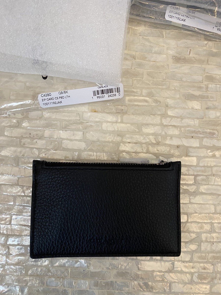 【Coach】Zip Card Case C4280 C4281 男女兼用 Coach Men's Zip Card Case pebble leather Gunmetal/BLACK