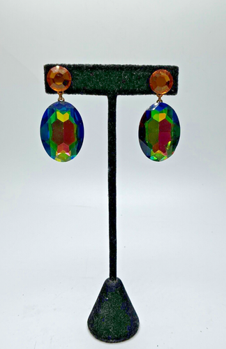 AQ64. Pendientes colgantes ovalados de cristales facetados arco iris Wendy Gell - Imagen 2 de 9