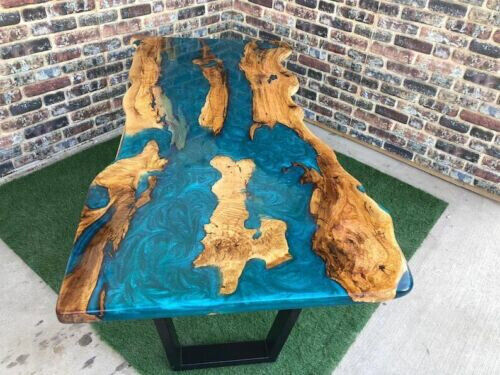 Стол речной синий из эпоксидной смолы, деревянный эпоксидный столешница с живыми краями, обеденный стол декор