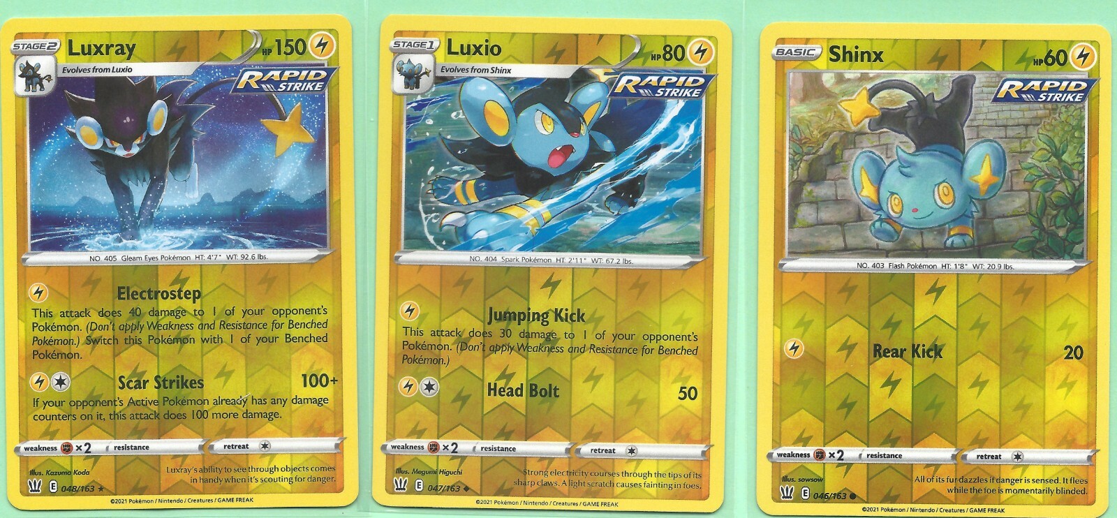 3 BATTLE STYLES POKEMON SET- RARE LUXRAY LUXIO SHINX -ALL REV HOLO NM/M