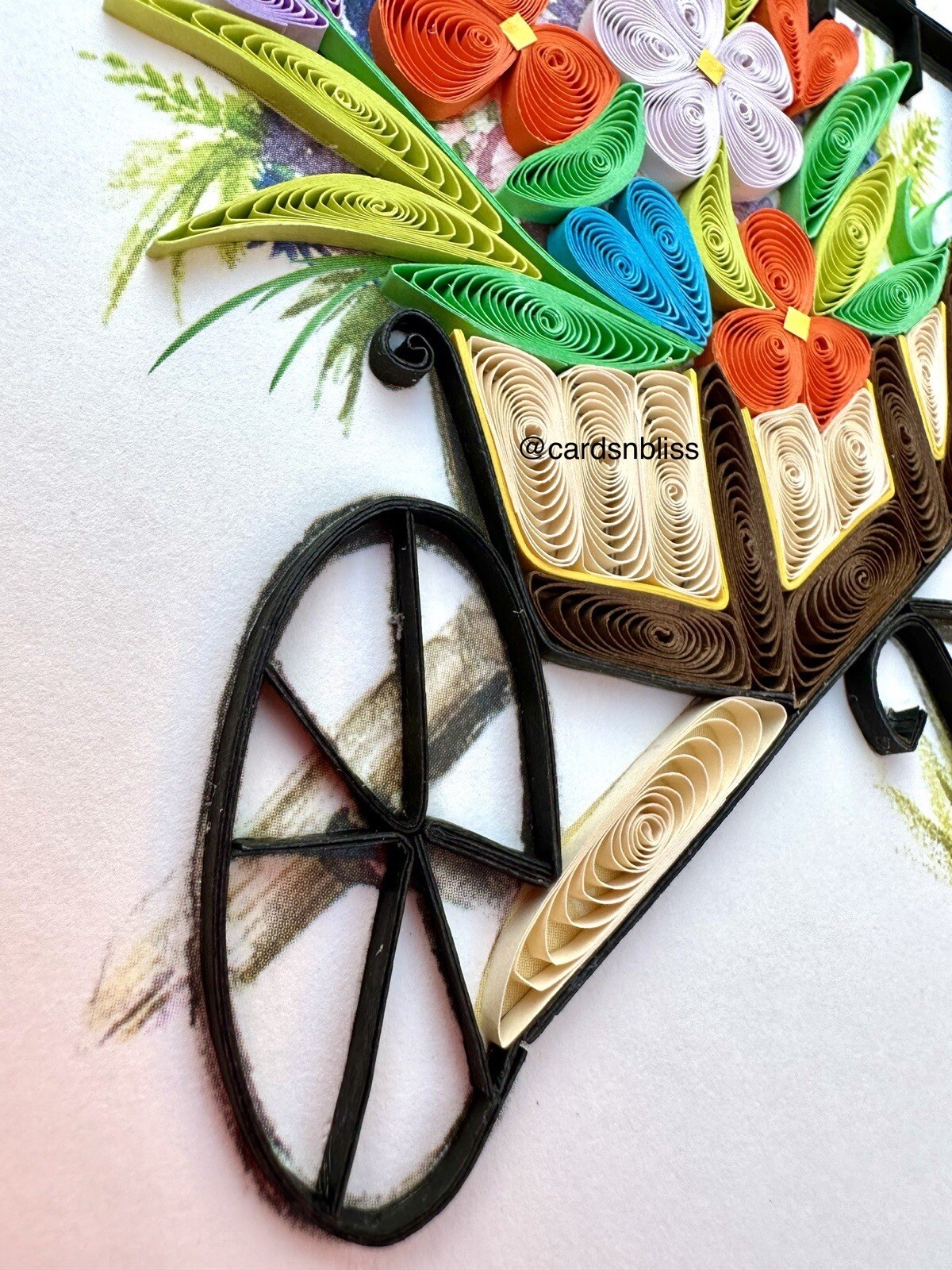 NEW Quilling Card Like Papyrus Frameable Floral Wheelbarrow Blank Card