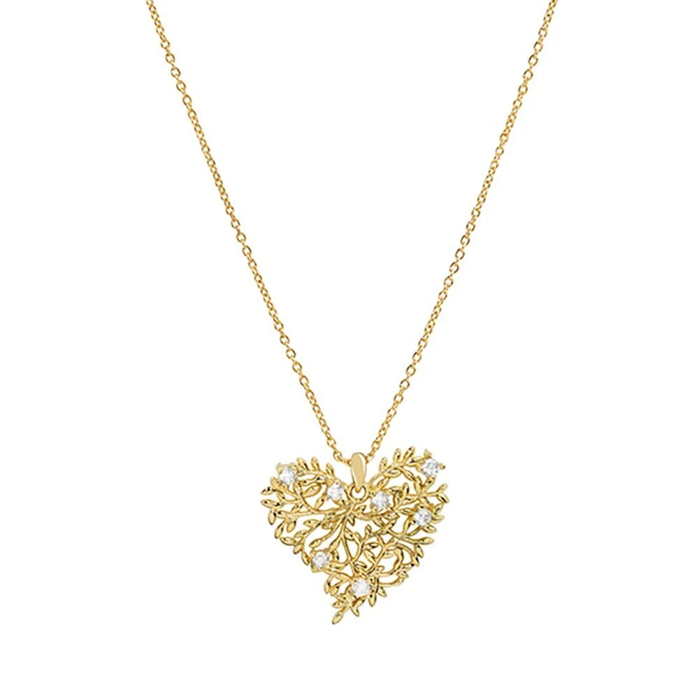 UNDERCOVER Collana con ciondolo cuore zirconi foglie rami d'ulivo immerso oro 14k SECRET BOX NUOVA
