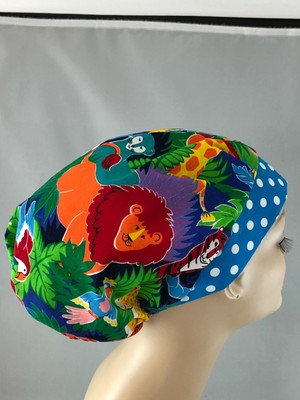 Bouffant Scrub Hat Africa Safari Animals Giraffe Lion Monkey CRNA CNOR Chef CORT