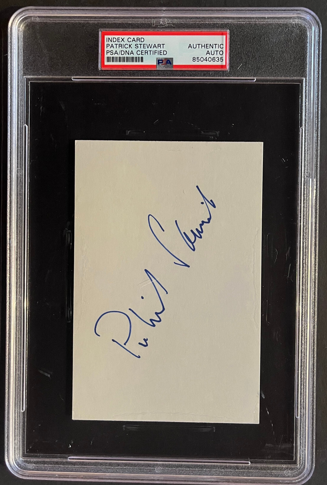 Patrick Stewart (Star Trek) vintage signed 4x6 index card PSA/DNA Encapsulated